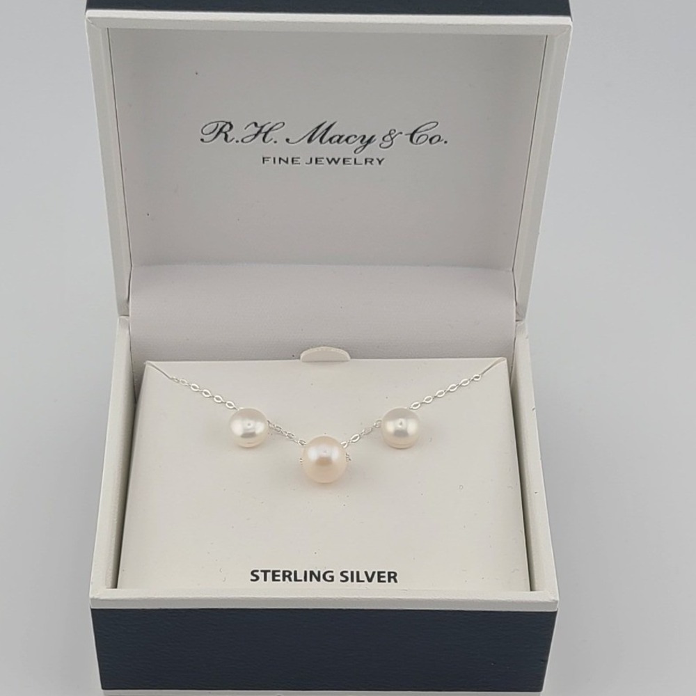R.H. Macy & Co Sterling Silver Freshwater Pearl Necklace and Earrings Set